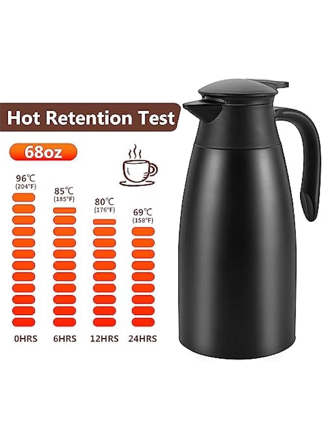 68Oz Thermal Coffee Carafe, Insulated Stainless Steel Double Walled Vacuum Flask/Thermos with Press on Top, Coffee Carafe Drink Dispenser for Coffee,Tea,Beverage, Black