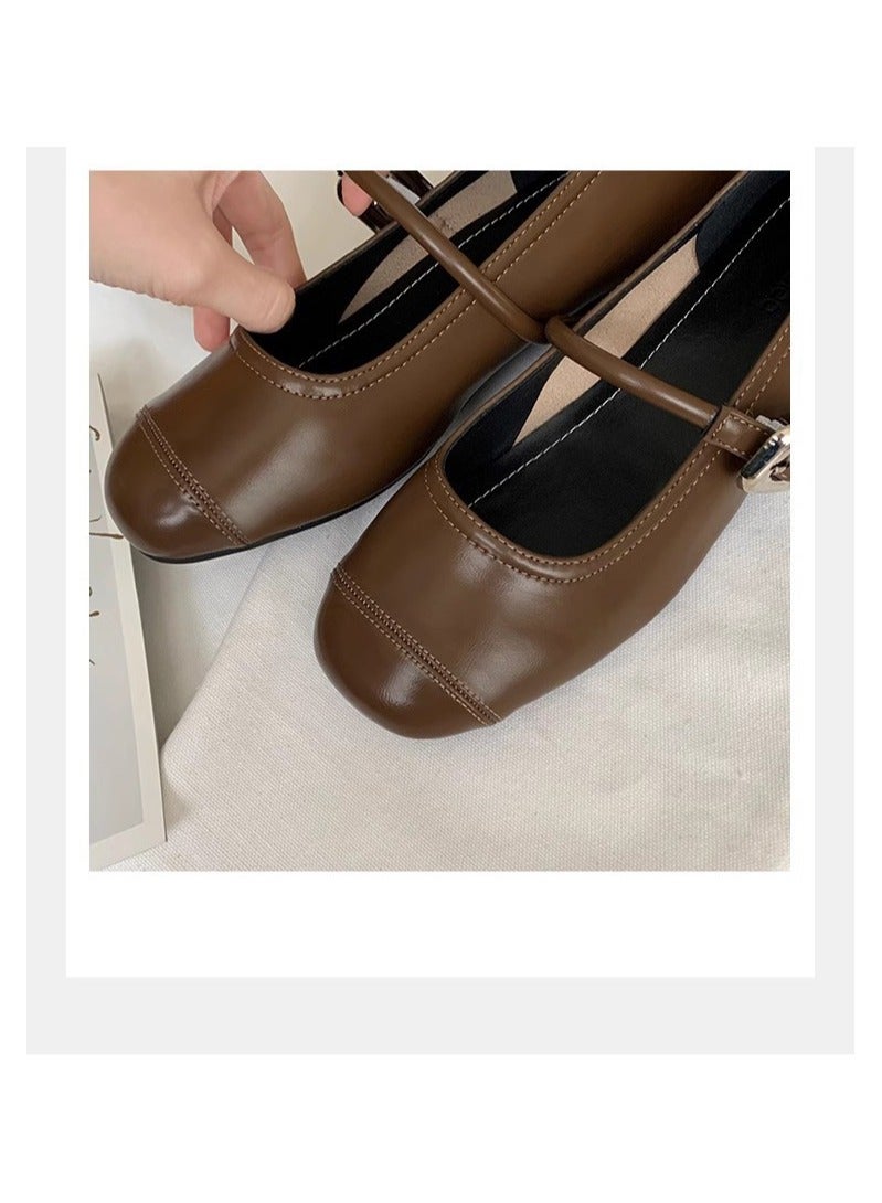 Women's Summer New Round Head Shallow Mouth Small Leather Shoes Higher Soft Bottom Mary Jane Single Shoes