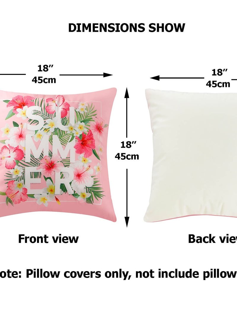 4 Pcs Flamingo Throw Pillow Covers, 18 X 18 Inch Decorative Pink Bird Pillowcases Tropical Leaves Cushion Covers for Sofa Couch Summer Holiday Home Decor (Sets A)