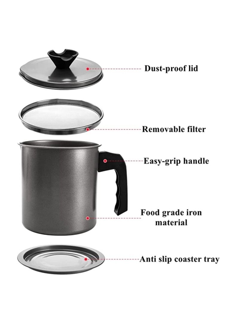 Liying Stainless Steel Oil Strainer Pot Grease Storage Can Container, Kitchen Cooking or Frying Oil Fat Grease Keeper 1.4 L