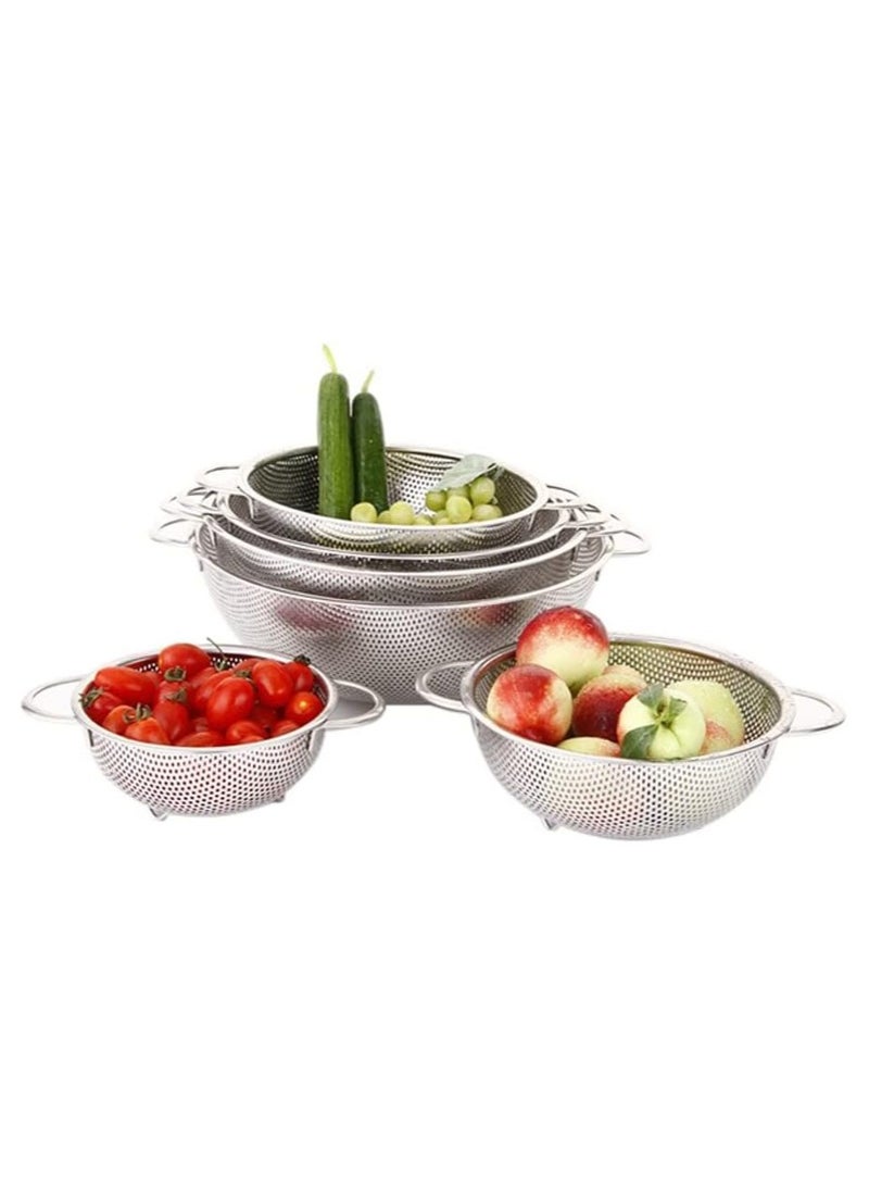 6 piece Vegetable Strainer Sifter Colander Set, Stainless Steel Sink Basket with Handles