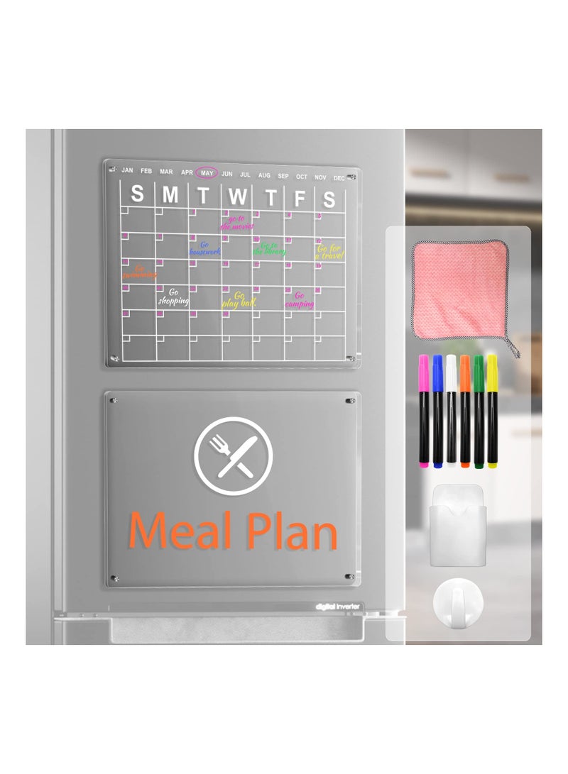 Dry Erase Board Calendar Acrylic Magnetic Dry Erase Board Calendar For Fridge Reusable Clear Dry Erase Board Calendar For Fridge Acrylic Calendar Planner Board For Refrigerator (2 Pieces )