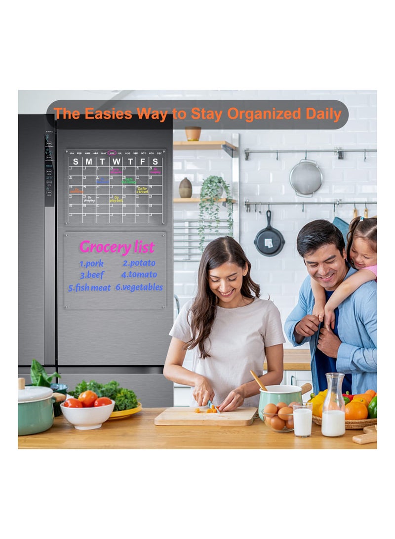 Dry Erase Board Calendar Acrylic Magnetic Dry Erase Board Calendar For Fridge Reusable Clear Dry Erase Board Calendar For Fridge Acrylic Calendar Planner Board For Refrigerator (2 Pieces )