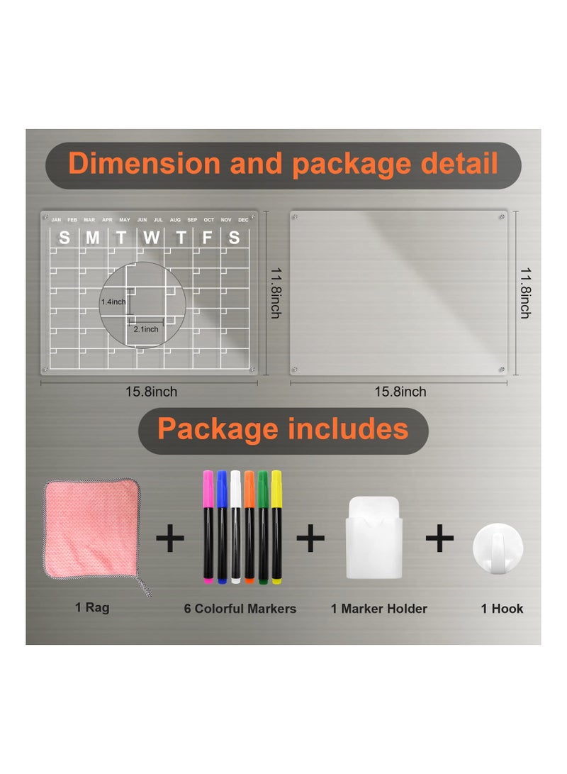 Dry Erase Board Calendar Acrylic Magnetic Dry Erase Board Calendar For Fridge Reusable Clear Dry Erase Board Calendar For Fridge Acrylic Calendar Planner Board For Refrigerator (2 Pieces )