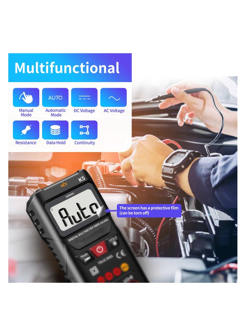 Digital Multimeter, 4000 Counts, Smart Measurement, Auto-Ranging Voltmeter, Voltage Tester with Non-Contact Voltage Function, Measures AC/DC Voltage, Resistance, Continuity for Car Home Appliances