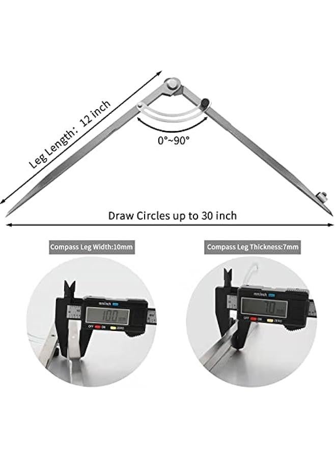 20 inch Compass for Woodworking, Compass for Geometry, Precision Woodworking Compass with Wing Divider and Pencil Holder, Large Compass for Geometry, Woodworking Compass, Drafting, Drawing Compass