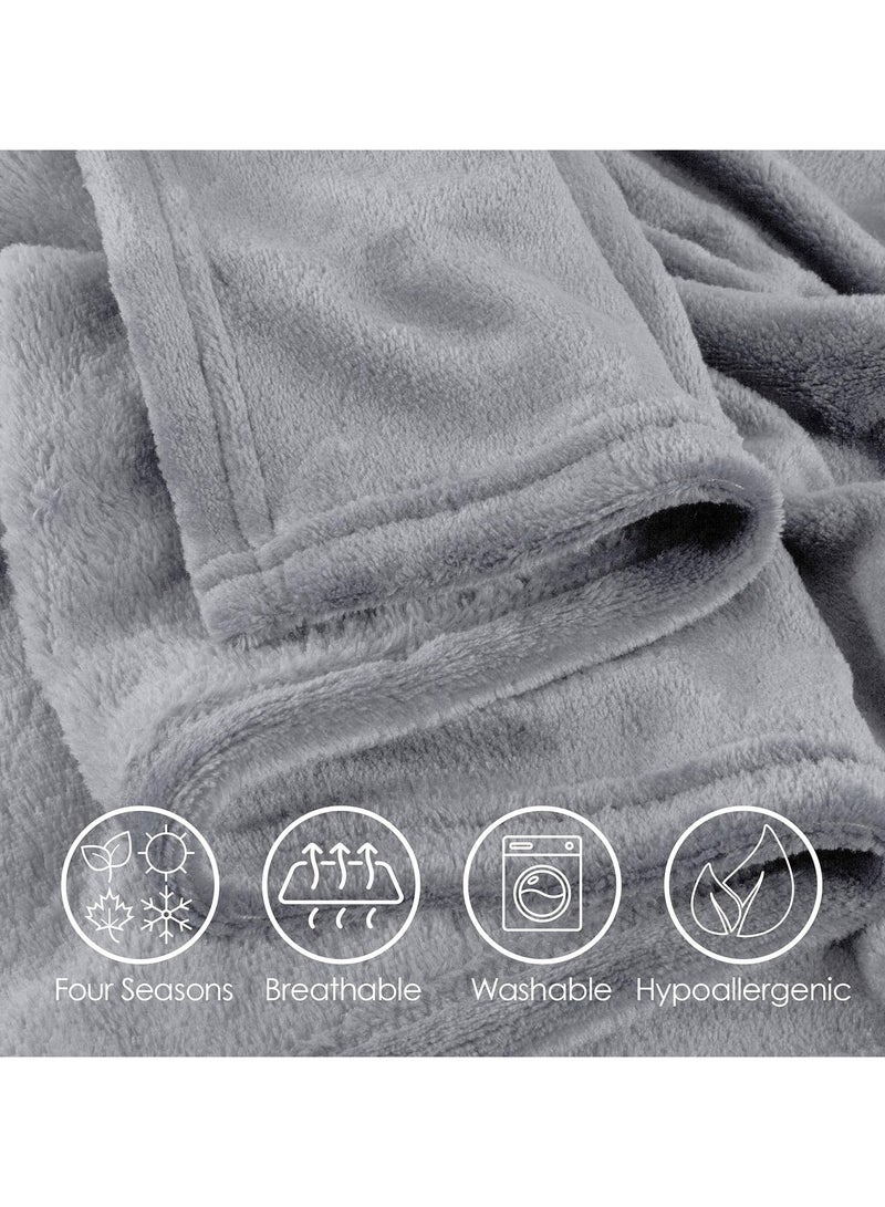 Fleece Throw Blanket Set Blue & Sand Plush Soft & Cozy For Travel Outdoor Events & Lounging On The Sofa Or A Chair By Bedford Home Black And Gray