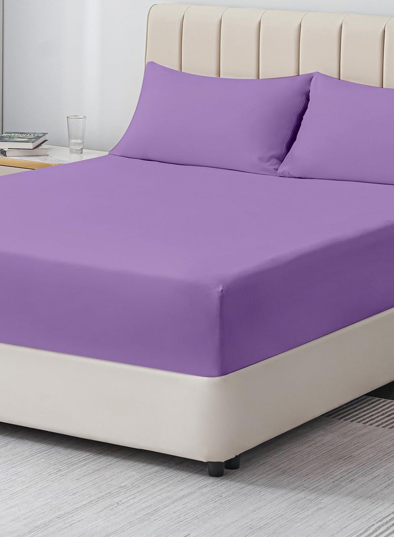 Double Plain Fitted Sheet with 2 Pillow Case 160 x 200 Cm Lavender