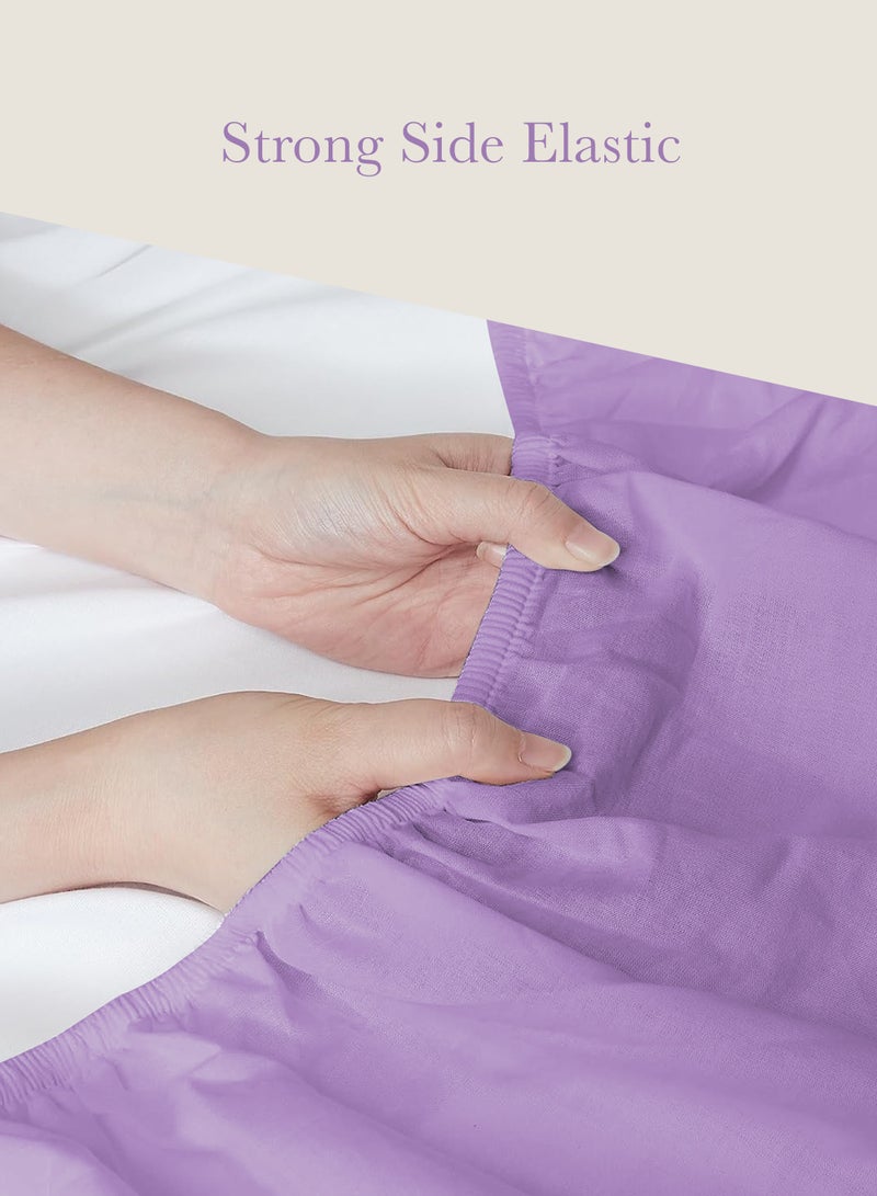 Double Plain Fitted Sheet with 2 Pillow Case 160 x 200 Cm Lavender