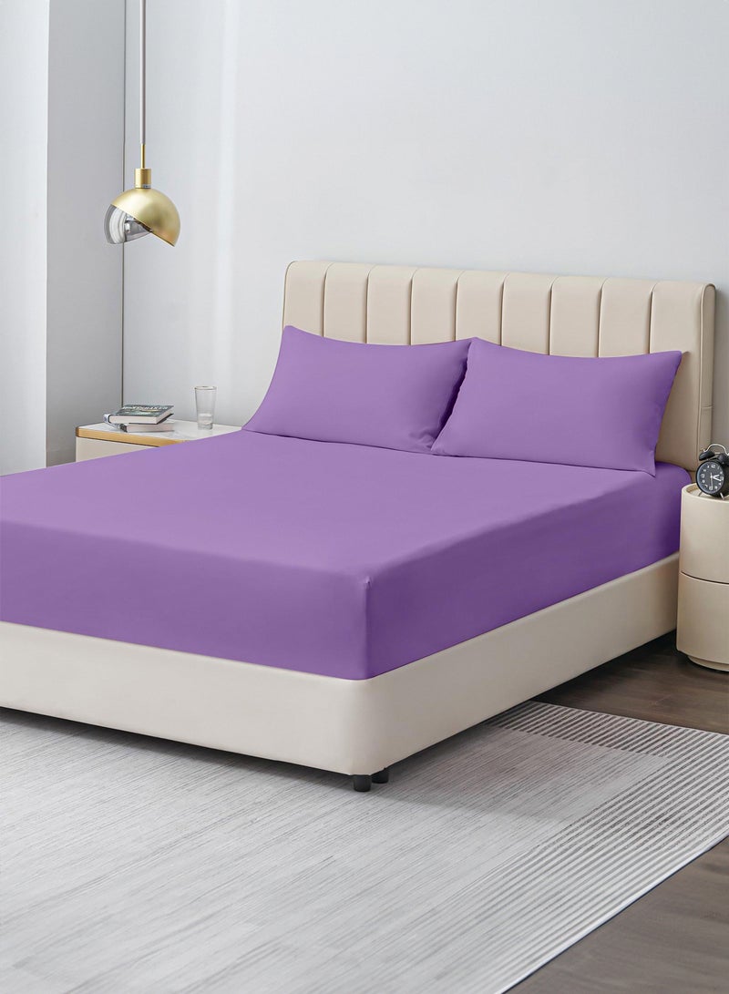 Double Plain Fitted Sheet with 2 Pillow Case 160 x 200 Cm Lavender