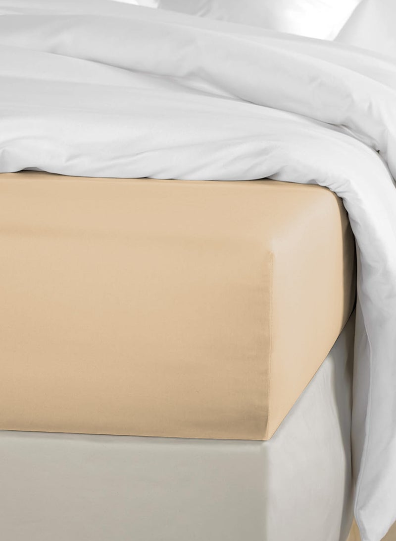 Double Plain Fitted Sheet with 2 Pillow Case 160 x 200 Cm Beige