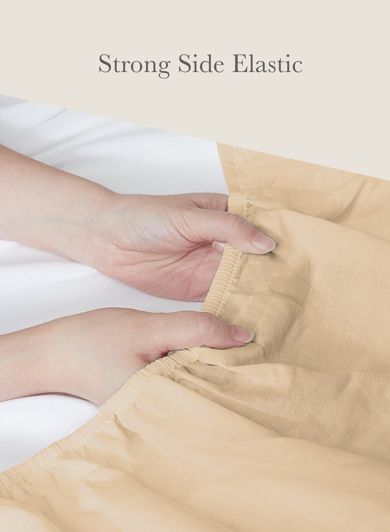 Double Plain Fitted Sheet with 2 Pillow Case 160 x 200 Cm Beige
