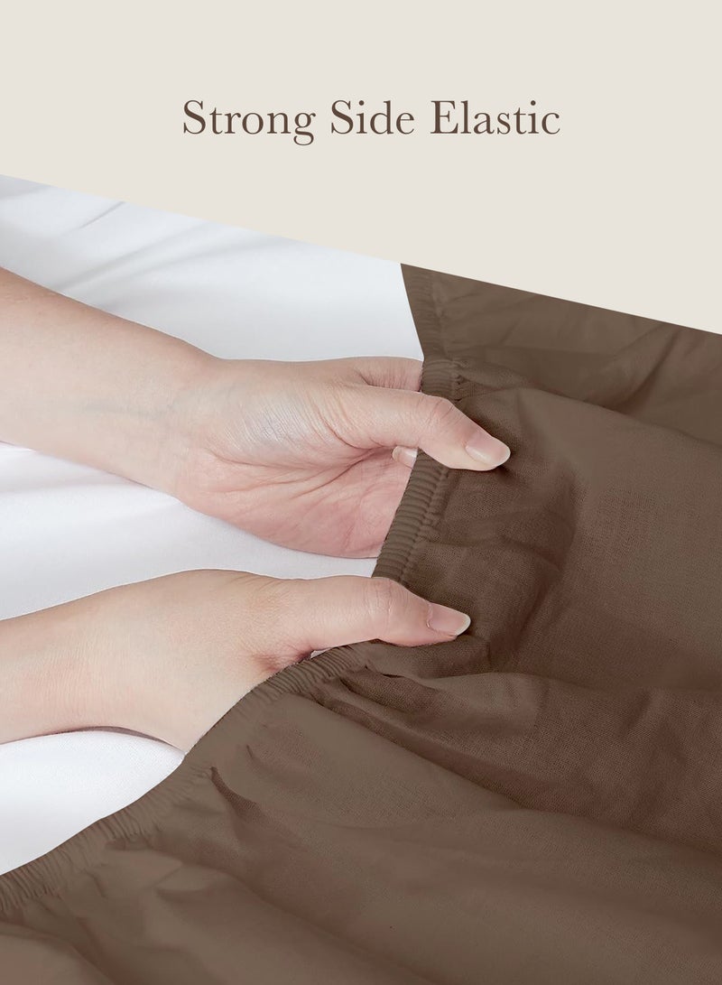 Double Plain Fitted Sheet with 2 Pillow Case 160 x 200 Cm Coffee Brown