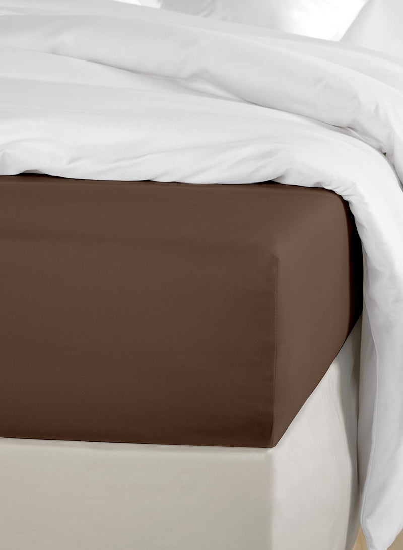 Double Plain Fitted Sheet with 2 Pillow Case 160 x 200 Cm Coffee Brown