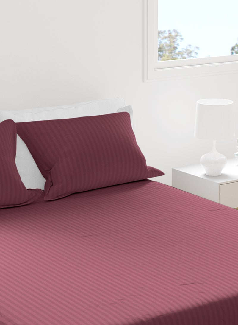 Queen Striped Fitted Sheet with 2 Pillow Case 180 x 200 Cm Maroon