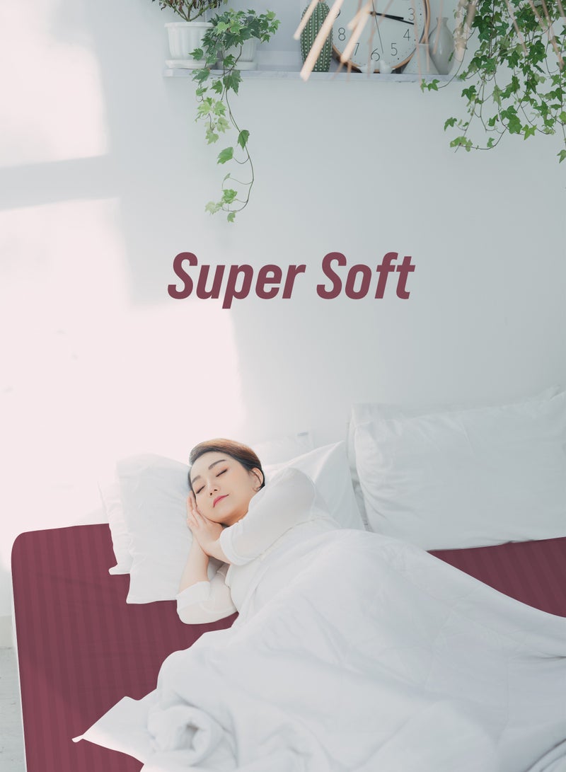 Queen Striped Fitted Sheet with 2 Pillow Case 180 x 200 Cm Maroon