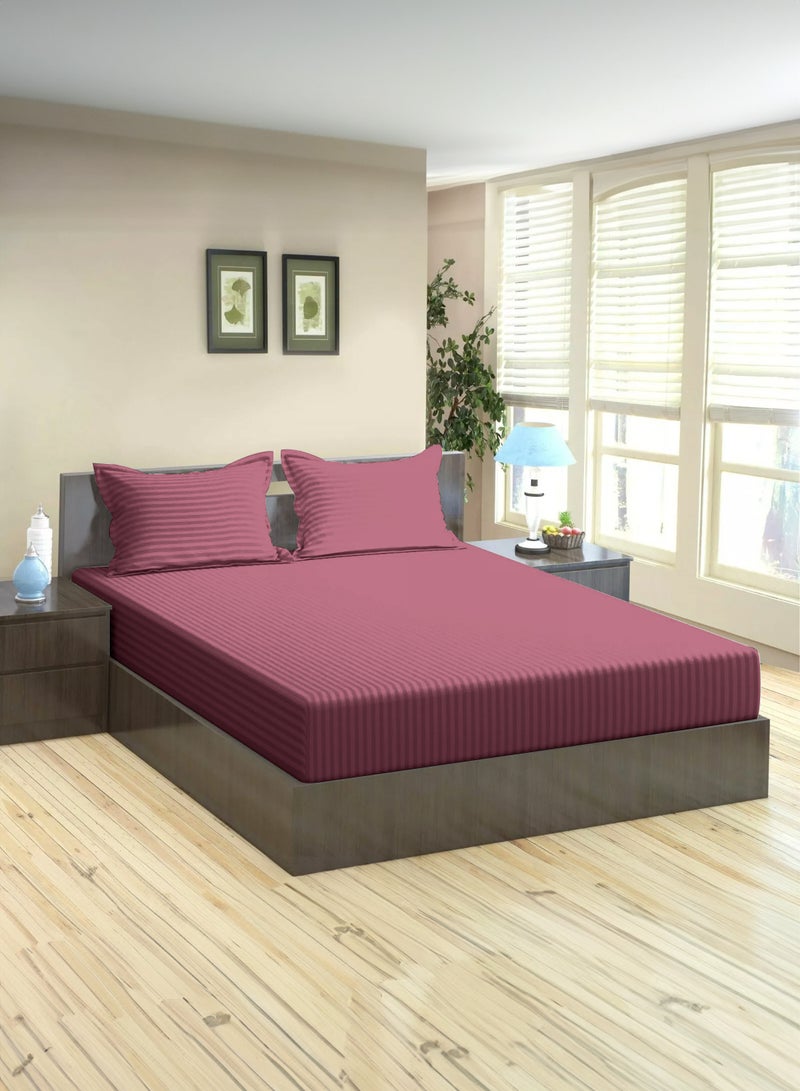 Queen Striped Fitted Sheet with 2 Pillow Case 180 x 200 Cm Maroon