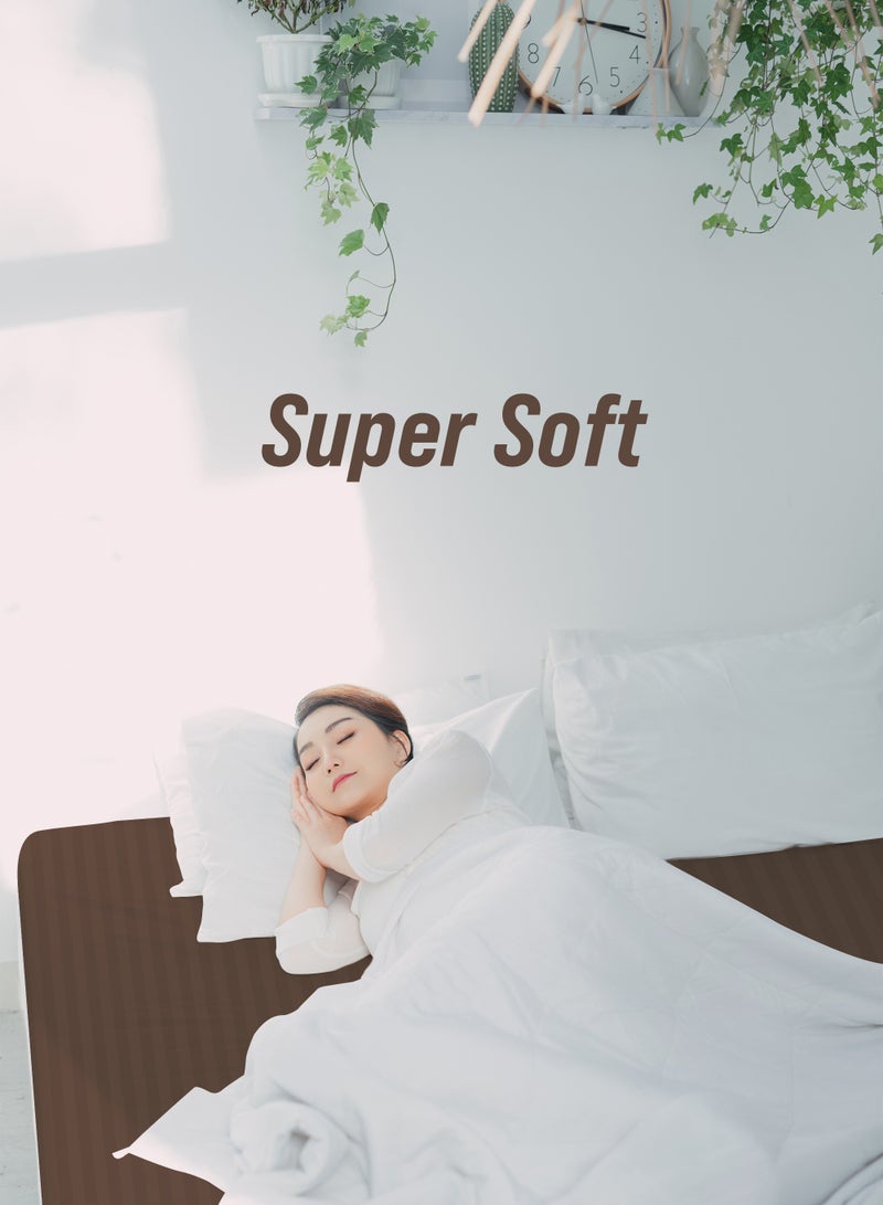 Double Striped Fitted Sheet with 2 Pillow Case 160 x 200 Cm Coffee Brown
