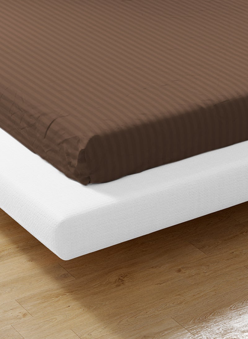 Double Striped Fitted Sheet with 2 Pillow Case 160 x 200 Cm Coffee Brown