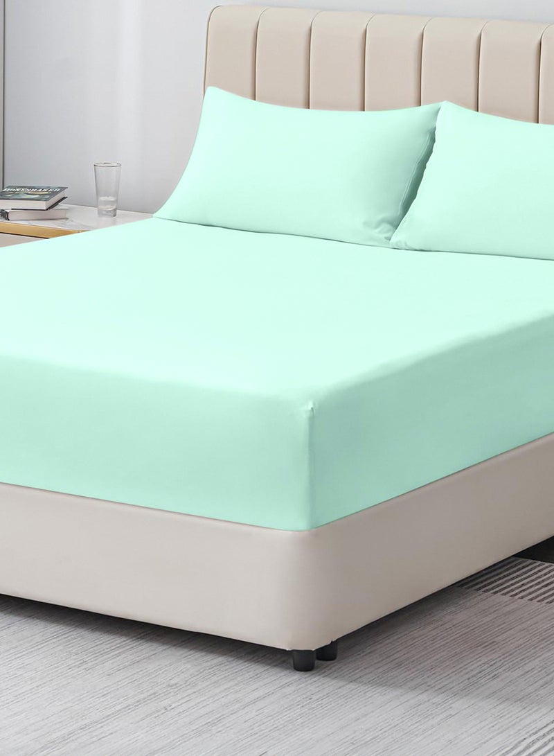 Double Plain Fitted Sheet with 2 Pillow Case 160 x 200 Cm Mint Green
