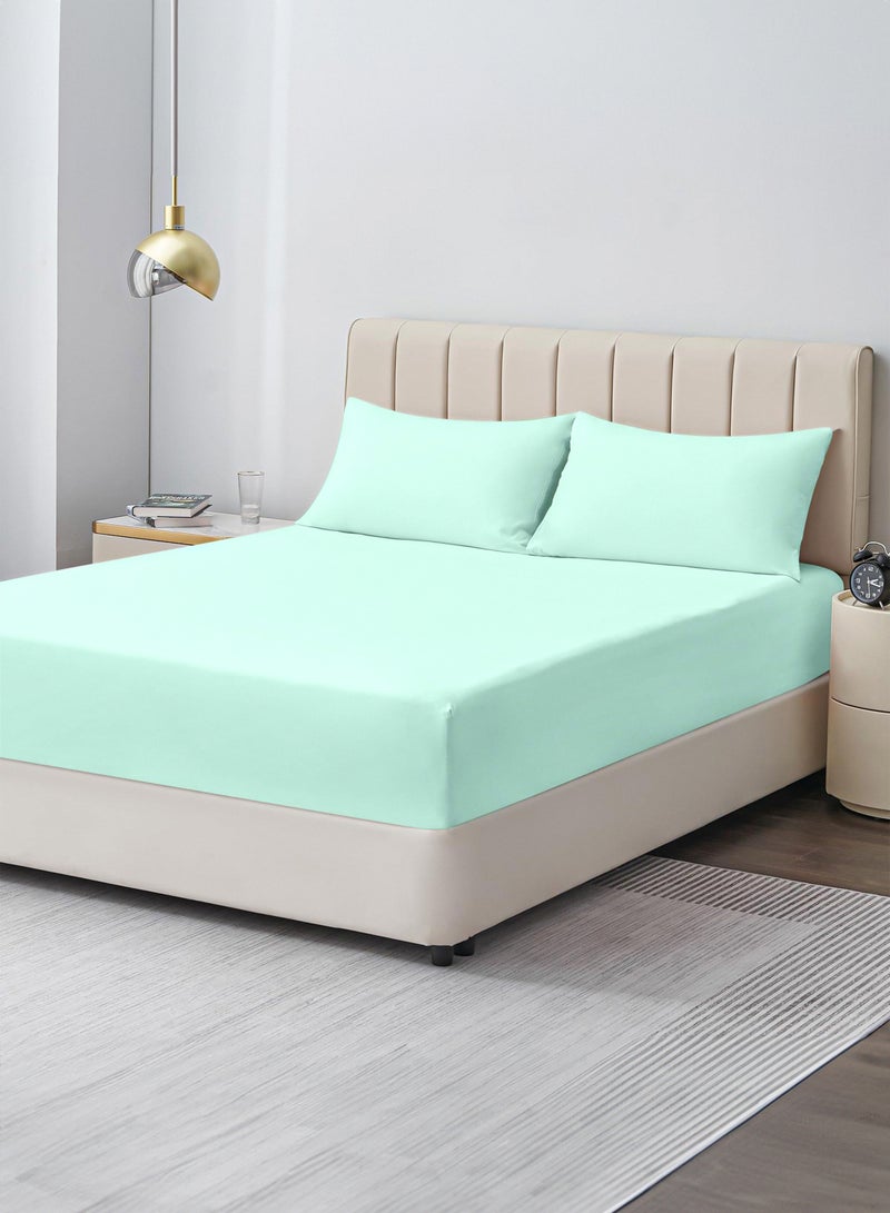 Double Plain Fitted Sheet with 2 Pillow Case 160 x 200 Cm Mint Green