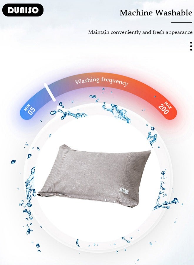 2 Pieces Cooling Pillowcases, Comfortable Breathable Pillow Covers with Button, Anti-slip Detachable Pillow Cases for Dorm Rooms, Guest Room and Bedroom