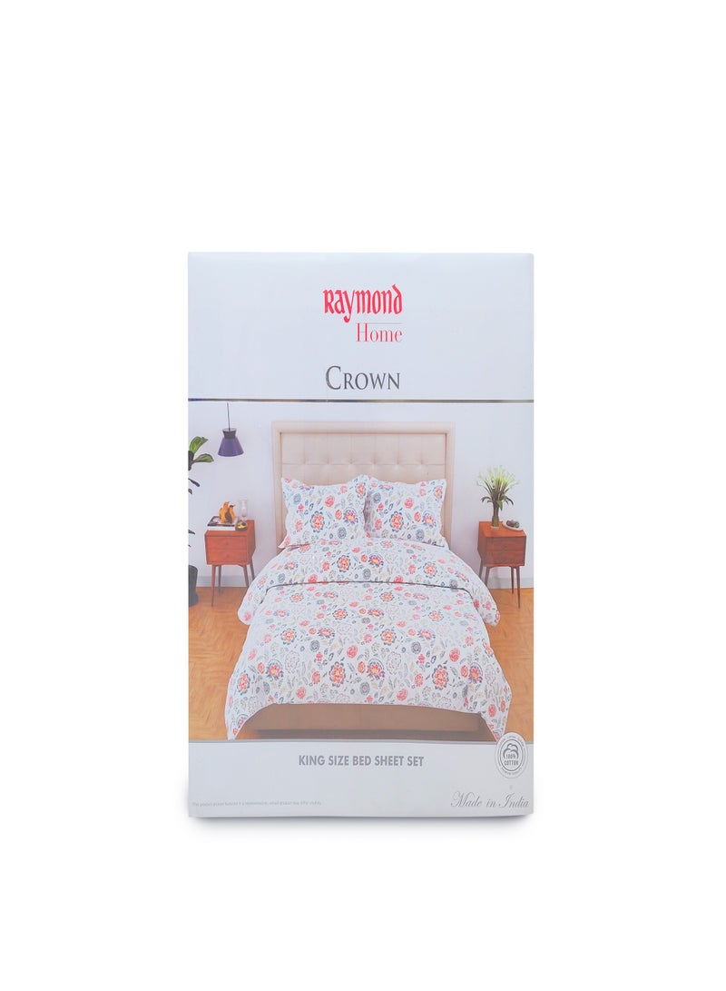 Raymond Home King Flat Sheet Bedsheet 200 Thread Count Luxirious 100% Long Staple Cotton Bedding Printed Sateen Percale Bed Linen with 2 Pillow Case - Levender (274 * 274 CM)