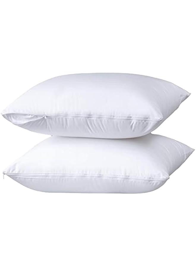 4 Pack Waterproof Feather Proof Pillow Protectors with Zipper on Long Side Queen Size Set of 4 Down Proof Striped Bed Pillow Covers