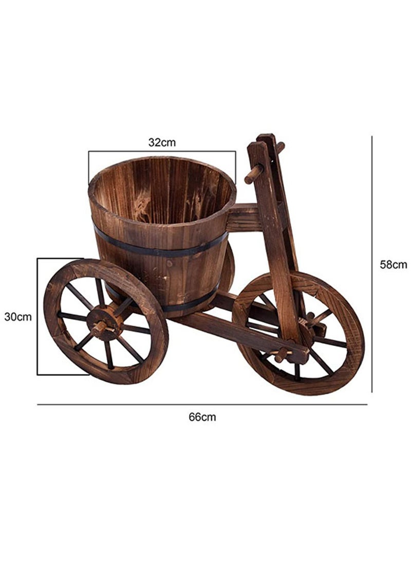 Wooden Flower Pot Cycle Shape Wooden Planter Decorative Garden Plant Pot Garden Decorative Flower Vase with One Small and One Big Pot For Indoor and Outdoor