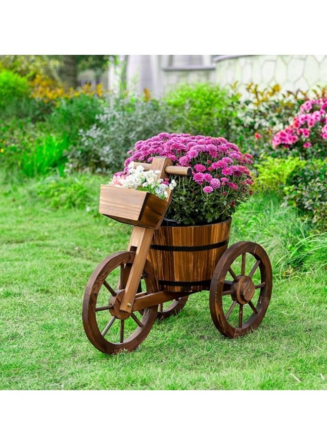 Wooden Flower Pot Cycle Shape Wooden Planter Decorative Garden Plant Pot Garden Decorative Flower Vase with One Small and One Big Pot For Indoor and Outdoor