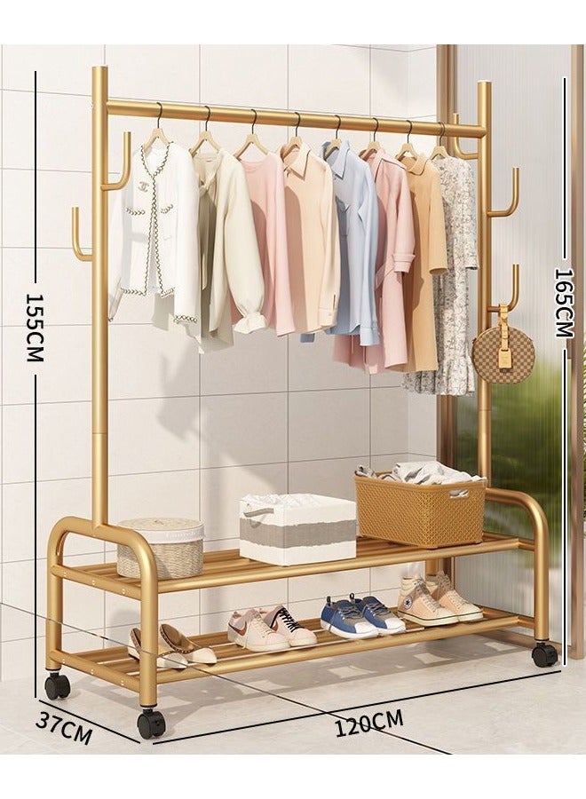 Metal Clothes Hanger Organizer and Black Clothes Stand with Wheels 165x120x37cm