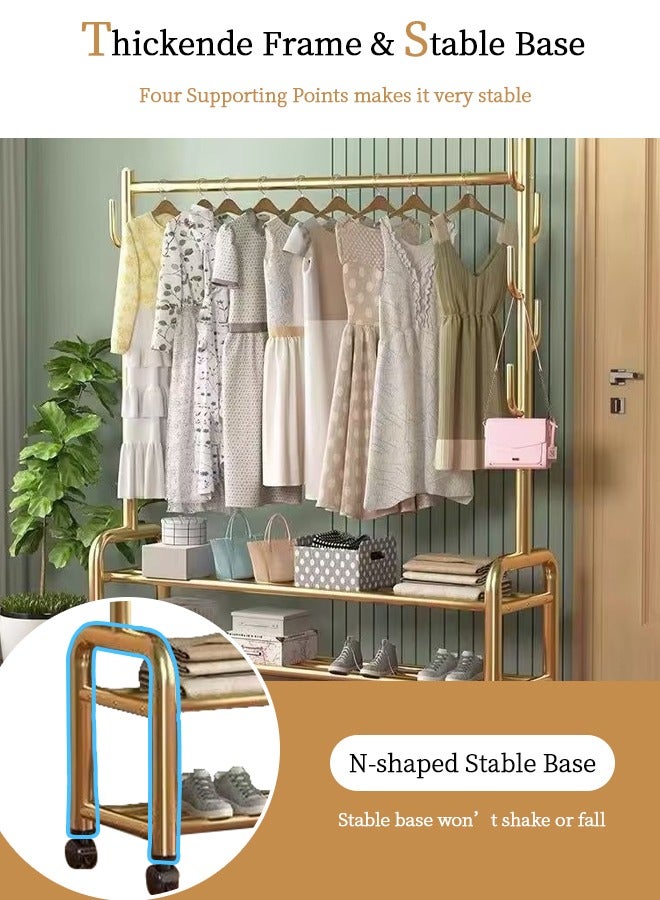 Metal Clothes Hanger Organizer and Black Clothes Stand with Wheels 165x120x37cm