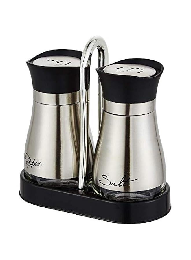 Salt and Pepper Shakers Set, Stainless Steel Salt Containers with Glass Bottle for Table, RV, Camp, BBQ, Set of 2