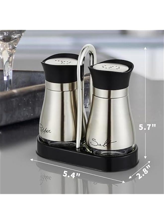 Salt and Pepper Shakers Set, Stainless Steel Salt Containers with Glass Bottle for Table, RV, Camp, BBQ, Set of 2