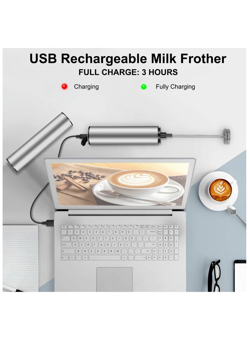 Electric Milk Frother, USB Rechargeable Milk Frother and Mini Beater with Dual Whisk Head, Stainless Steel Mixer for Coffee Cream Cappuccino Latte