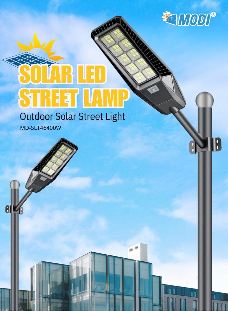 400W Solar LED Street Light Outdoor Black | Remote Control | Wide Angle Radar Sensor | 6500K Bright White Dusk to Dawn Light | 13500MAh Battery | IP65 Waterproof | Street, Yard, Parking Lot