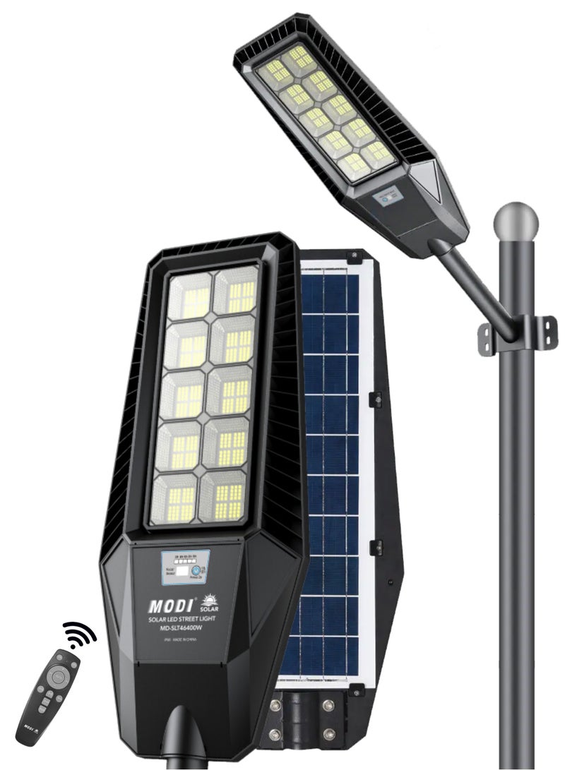 400W Solar LED Street Light Outdoor Black | Remote Control | Wide Angle Radar Sensor | 6500K Bright White Dusk to Dawn Light | 13500MAh Battery | IP65 Waterproof | Street, Yard, Parking Lot