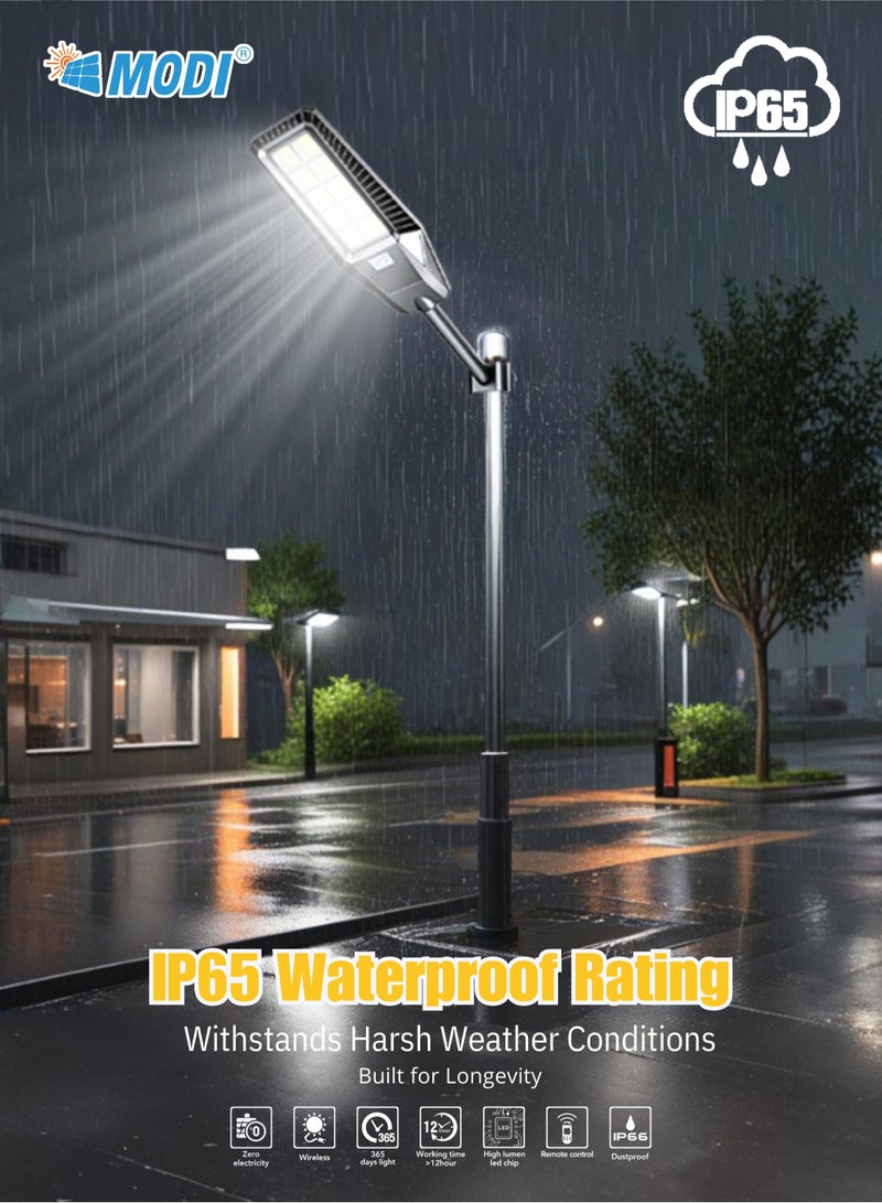 400W Solar LED Street Light Outdoor Black | Remote Control | Wide Angle Radar Sensor | 6500K Bright White Dusk to Dawn Light | 13500MAh Battery | IP65 Waterproof | Street, Yard, Parking Lot