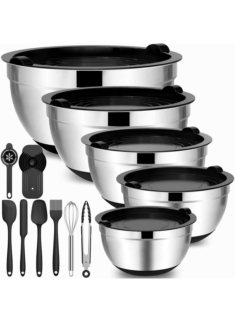 304 Kitchen Baking Stainless Steel Mixing Bowl Salad Bowl Set with CoverContains 5-Piece Kitchenware Set