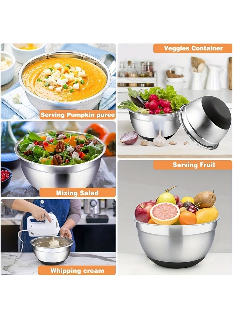 304 Kitchen Baking Stainless Steel Mixing Bowl Salad Bowl Set with CoverContains 5-Piece Kitchenware Set