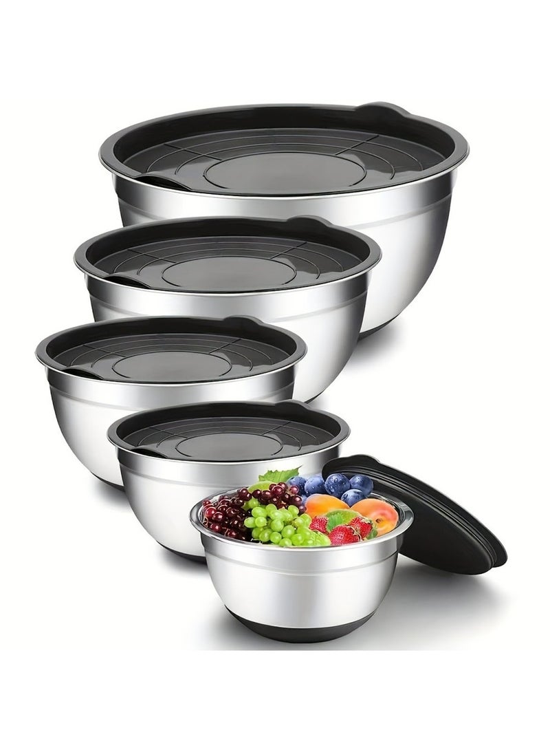 304 Kitchen Baking Stainless Steel Mixing Bowl Salad Bowl Set with CoverContains 5-Piece Kitchenware Set