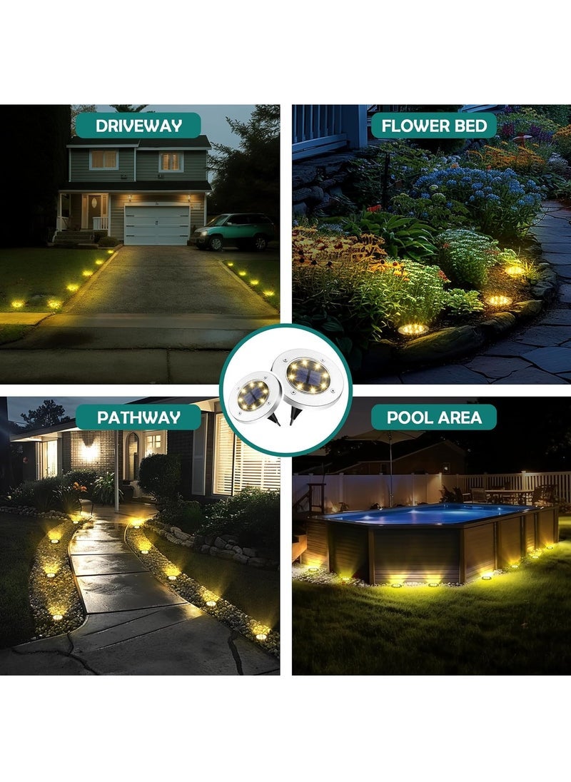 8 Pcs Premium Solar LED Ground Spot Lights - Durable Waterproof Outdoor Lighting - Bright Landscape Lamps for Garden Pathway, Yard - Eco-Friendly, Rust-Resistant Waterproof IP65 (Warm light)