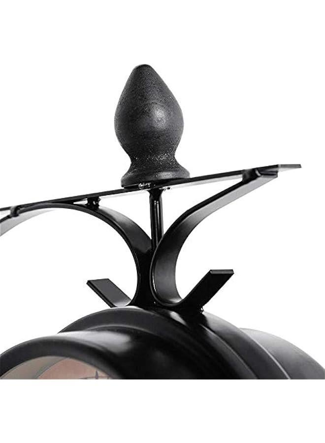 Garden Clocks Outdoor Waterproof, Wrought Iron Vintage Decorative Double-Sided Outdoor Clocks for The Garden Wall Mounted Battery Powered Metal Hanger Outside Clock Coffee Bar Round Station A