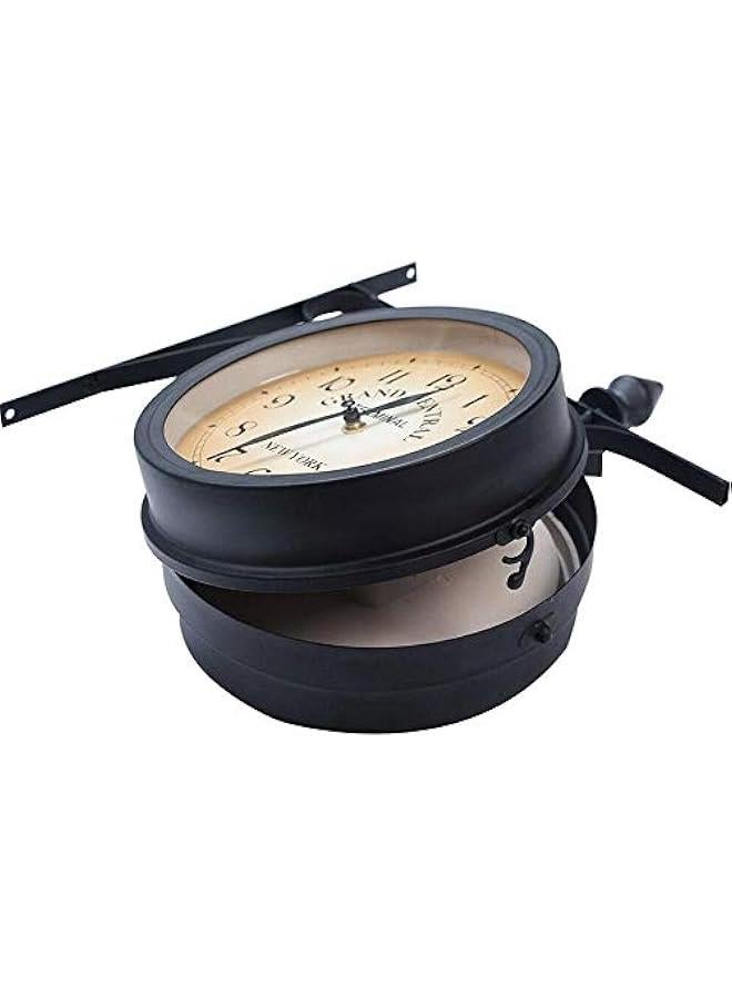 Garden Clocks Outdoor Waterproof, Wrought Iron Vintage Decorative Double-Sided Outdoor Clocks for The Garden Wall Mounted Battery Powered Metal Hanger Outside Clock Coffee Bar Round Station A