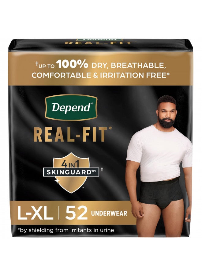 Depend Real Fit Incontinence Underwear for Men, Maximum Absorbency, Disposable, Large/Extra-Large, Black, 52 Count (Packaging May Vary)