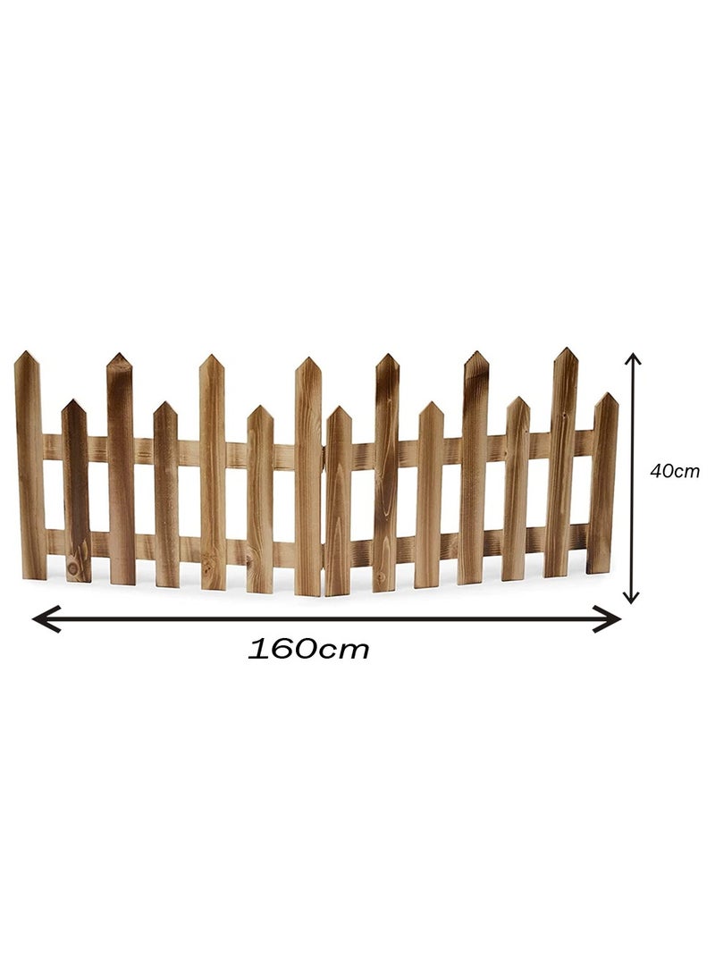 Wooden Picket Fence Interlocking Garden Edging Border Brown 160x40x1cm