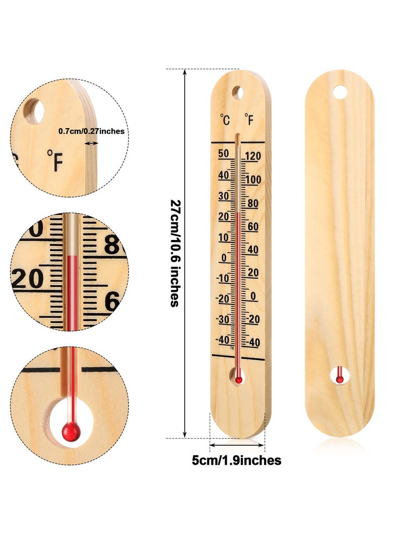 Wooden Wall Thermometer Set of 3, 10.5 Inch Indoor Outdoor Double Scale Thermometers for Home Office Patio Garden