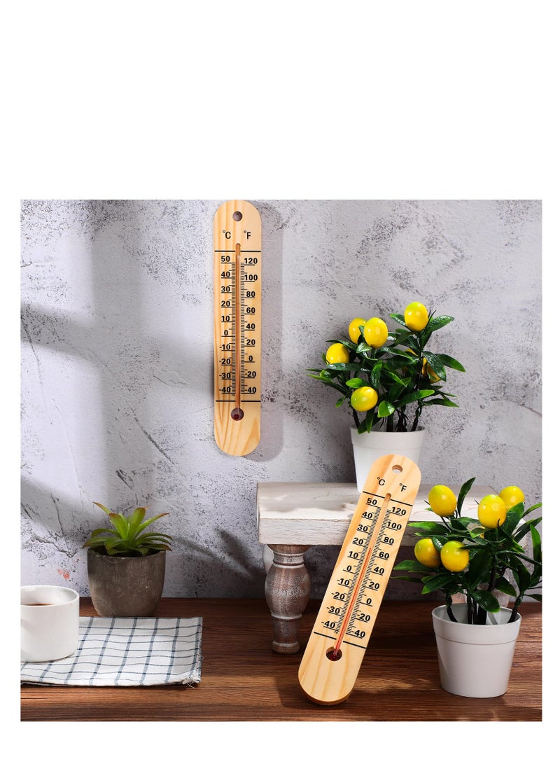 Wooden Wall Thermometer Set of 3, 10.5 Inch Indoor Outdoor Double Scale Thermometers for Home Office Patio Garden