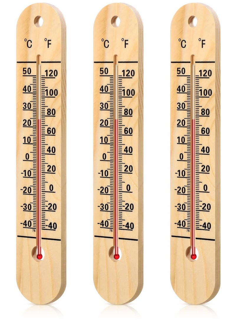 Wooden Wall Thermometer Set of 3, 10.5 Inch Indoor Outdoor Double Scale Thermometers for Home Office Patio Garden