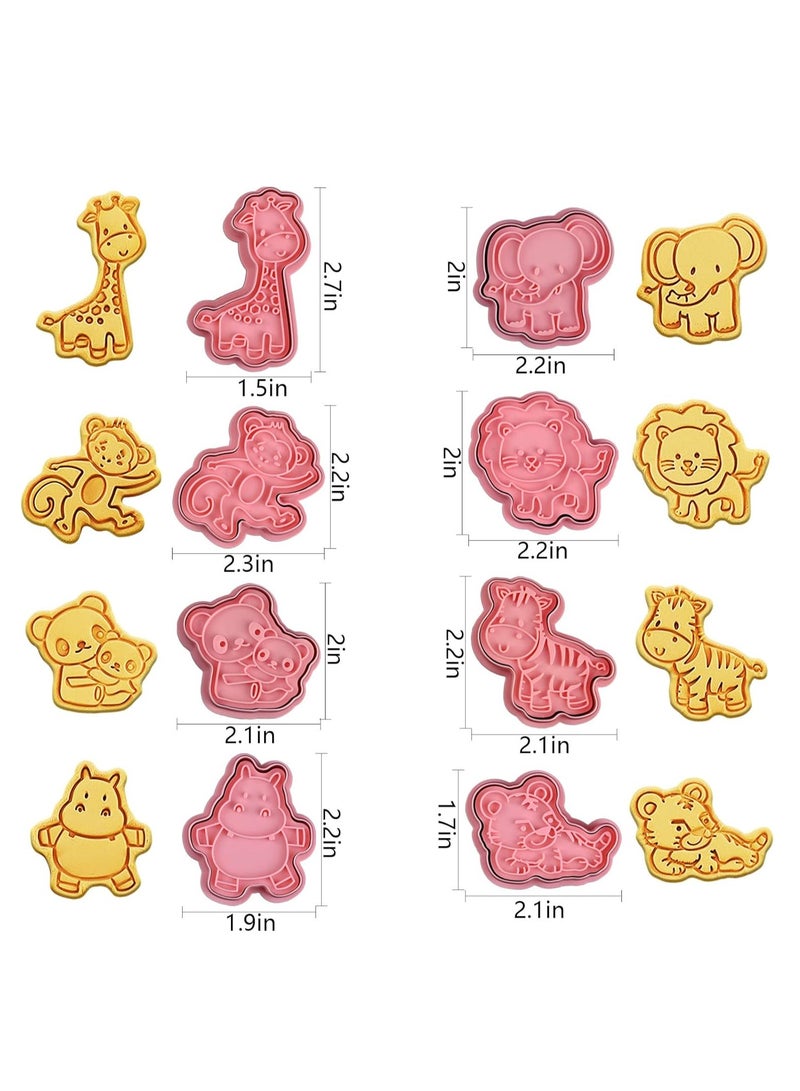 8Pcs Animal Cookie Cutters, With Plunger Stamps Set, 3D Animal Embossing Cutters, Polymer Clay Cutters for Kids, Tiny Fruit Cutter, for Biscuit Fondant Cheese Baking Molds